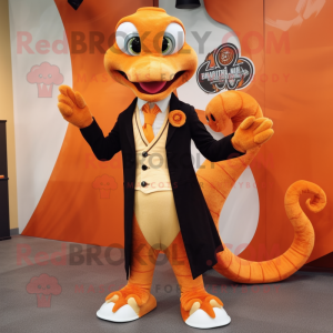 Orange Hydra mascot costume character dressed with a Tuxedo and Anklets