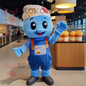 Blue Cupcake mascot costume character dressed with a Overalls and Wallets