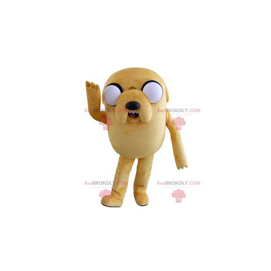 Big yellow dog mascot looking nasty with big eyes -