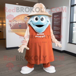 Rust Clam Chowder mascot costume character dressed with a Jumpsuit and Hat pins