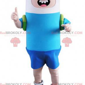 Jongen mascotte gekleed in blauw en wit - Redbrokoly.com