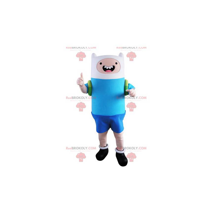 Menino mascote vestido de azul e branco - Redbrokoly.com