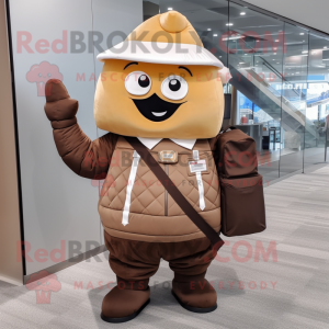 Brown Ice Cream Cone mascot costume character dressed with a Parka and Briefcases