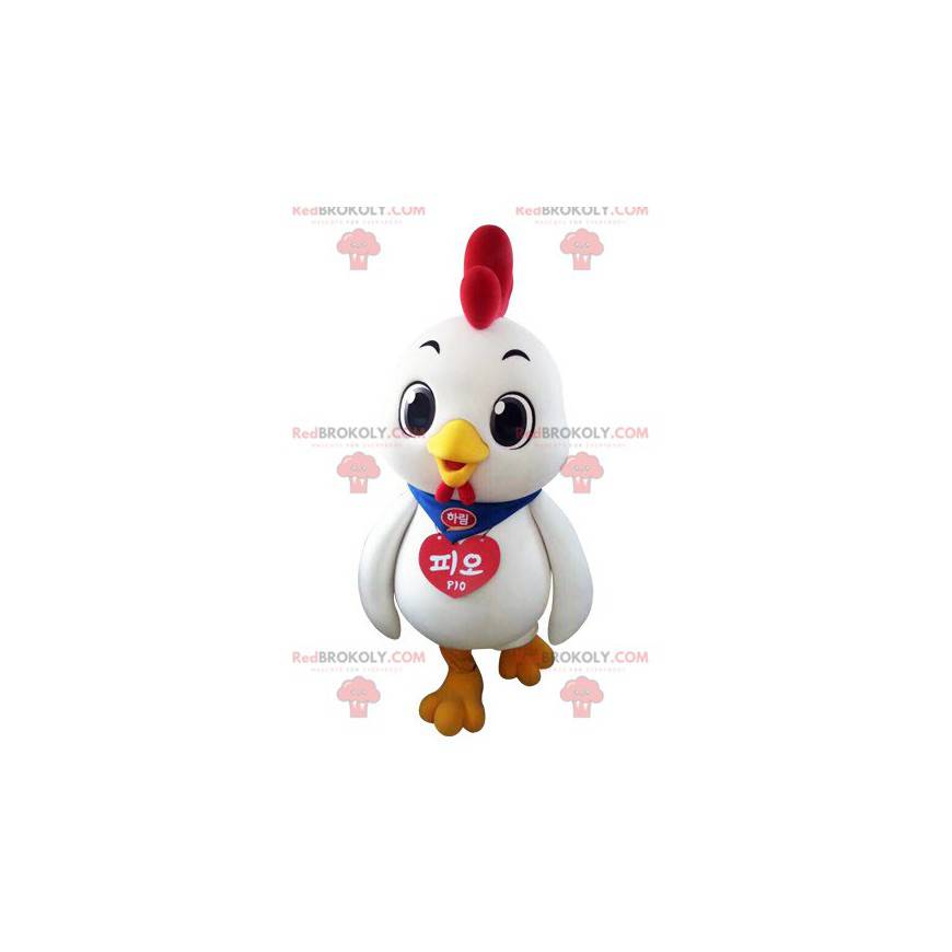 Mascotte de poule de coq blanc et rouge géant - Redbrokoly.com