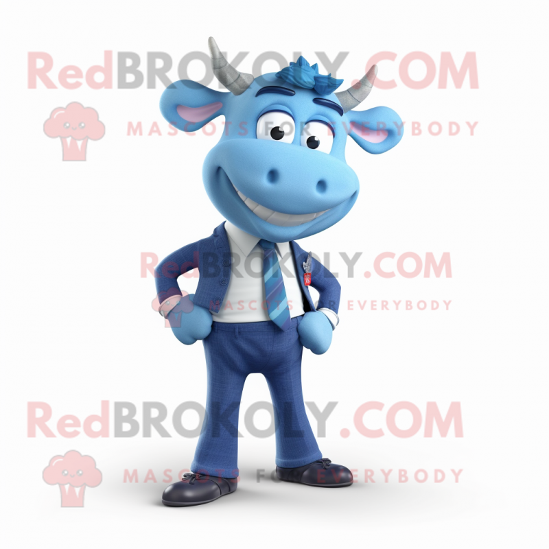 Blue Cow mascot costume character dressed with a Trousers and Pocket squares Blue Cow mascot costume character dressed with a Trousers and Pocket squares