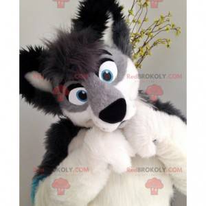 Mascotte cane peloso grigio nero e blu - Redbrokoly.com