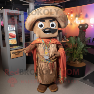 Brown Fajitas mascot costume character dressed with a Romper and Necklaces