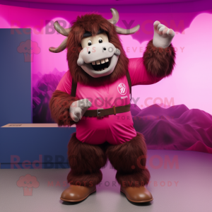 Magenta Yak mascot costume character dressed with a Cargo Pants and Gloves