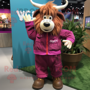 Magenta Yak mascot costume character dressed with a Cargo Pants and Gloves