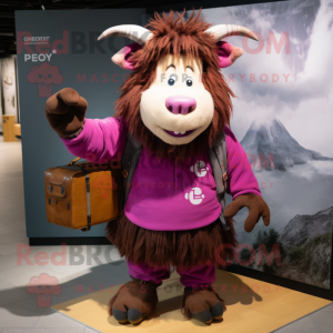 Magenta Yak mascot costume character dressed with a Cargo Pants and Gloves