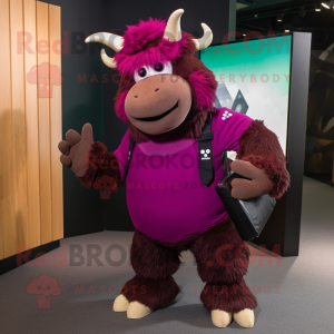 Magenta Yak mascot costume character dressed with a Cargo Pants and Gloves