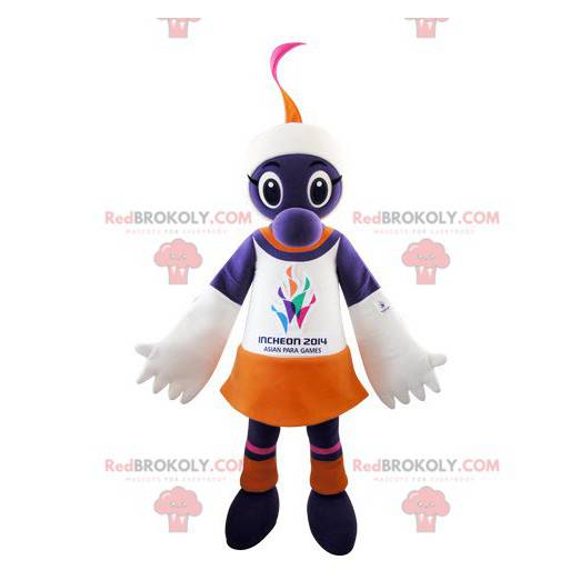 Mascotte creatura viola bianca e arancione - Redbrokoly.com