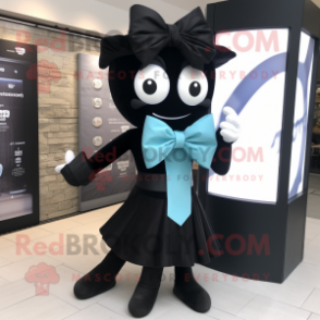 Black Engagement Ring mascot costume character dressed with a Playsuit and Bow ties