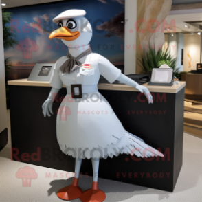 Silver Gull mascot costume character dressed with a Pencil Skirt and Hat pins