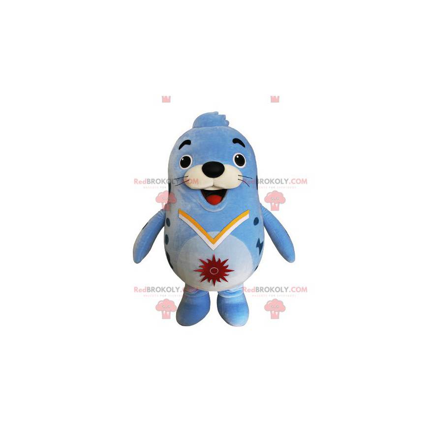 Mascota de foca azul regordeta y divertida - Redbrokoly.com