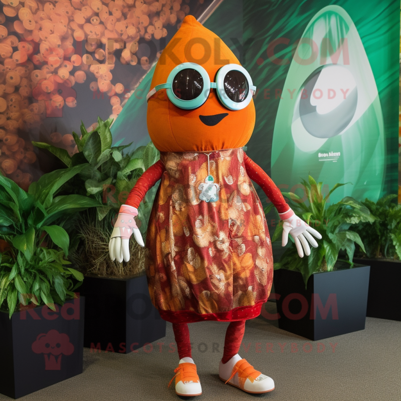 Rust Shakshuka mascot costume character dressed with a Bikini and Earrings Rust Shakshuka mascot costume character dressed with a Bikini and Earrings