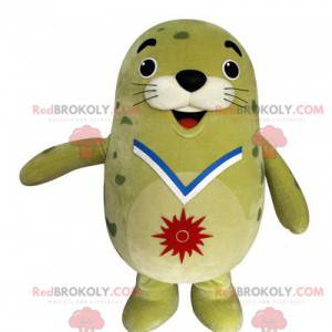 Plump and funny green sea lion mascot - Redbrokoly.com