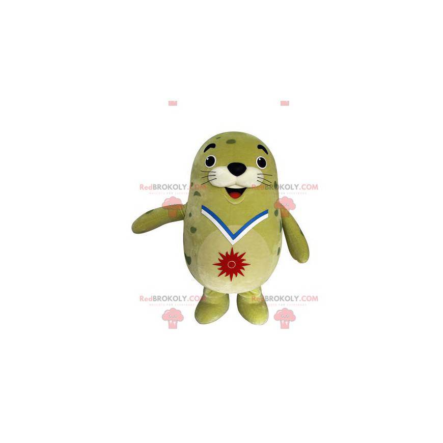 Plump and funny green sea lion mascot - Redbrokoly.com