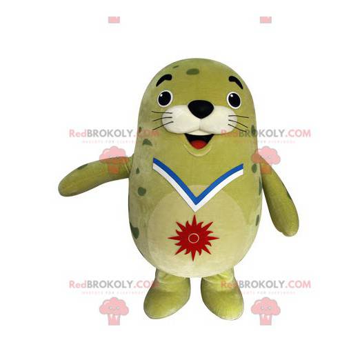 Mascota de león marino verde regordeta y divertida -
