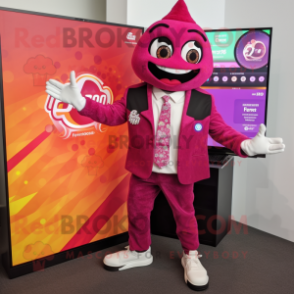 Magenta Pizza mascot costume character dressed with a Blazer and Digital watches