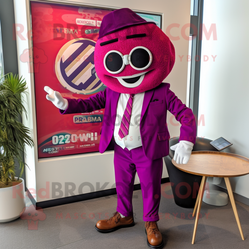 Magenta Pizza mascot costume character dressed with a Blazer and Digital watches