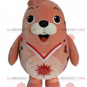 Mascota de león marino rosa regordeta y divertida -