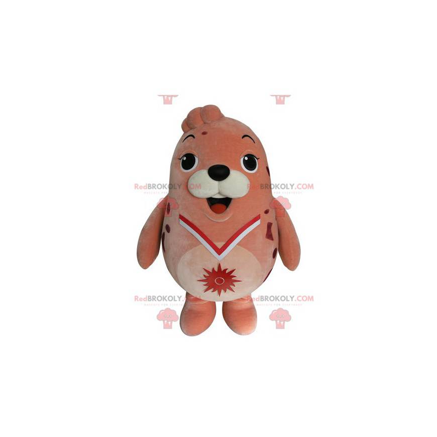 Baculatý a zábavný maskot růžového lachtana - Redbrokoly.com Baculatý a zábavný maskot růžového lachtana - Redbrokoly.com