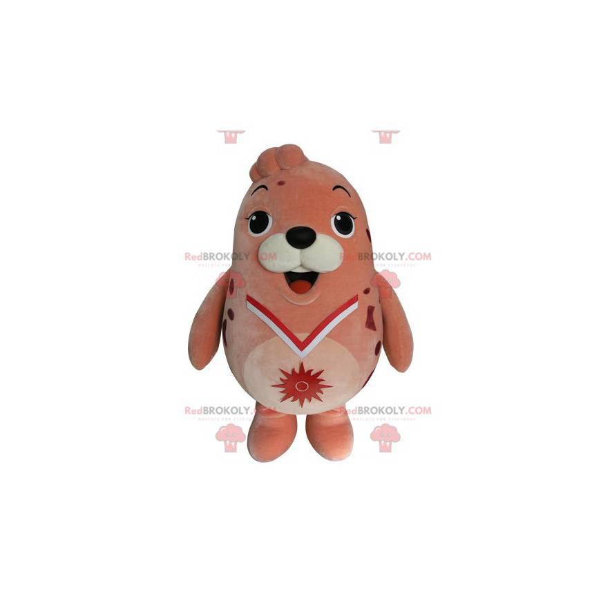 Mascota de león marino rosa regordeta y divertida -