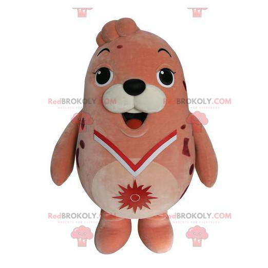 Plump and funny pink sea lion mascot - Redbrokoly.com