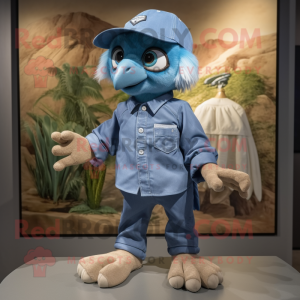 nan Archeopteryx mascot costume character dressed with a Denim Shorts and Gloves