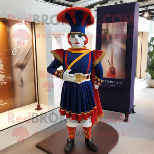Navy Swiss Guard mascot costume character dressed with a Wrap Skirt and Headbands