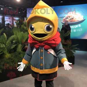 nan Fish Tacos mascot costume character dressed with a Windbreaker and Beanies