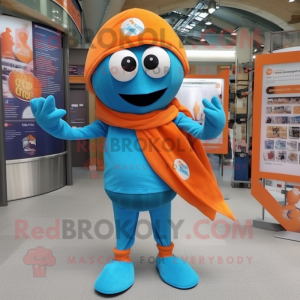 Blue Orange mascot costume character dressed with a Trousers and Scarf clips