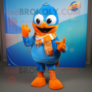 Blue Orange mascot costume character dressed with a Trousers and Scarf clips