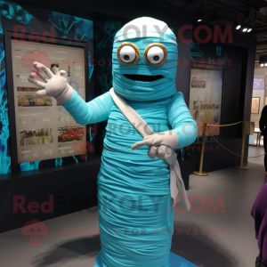 Turquoise Mummy mascot costume character dressed with a A-Line Skirt and Rings