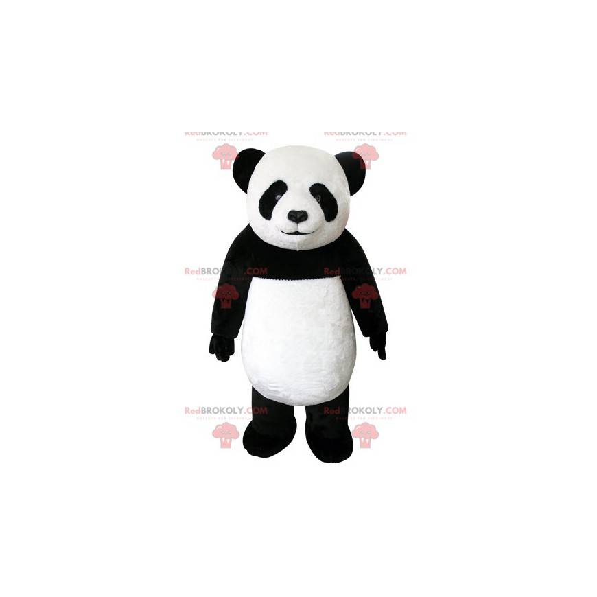 Mascote do panda preto e branco muito bonito e realista -