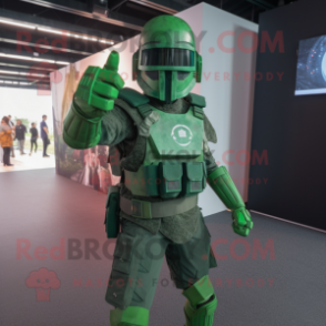 Green Spartan Soldier mascot costume character dressed with a Waistcoat and Bracelets