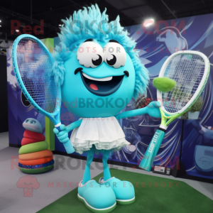 Cyan Tennis Racket maskot...