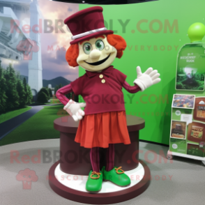 Maroon Leprechaun Hat mascot costume character dressed with a Skirt and Anklets