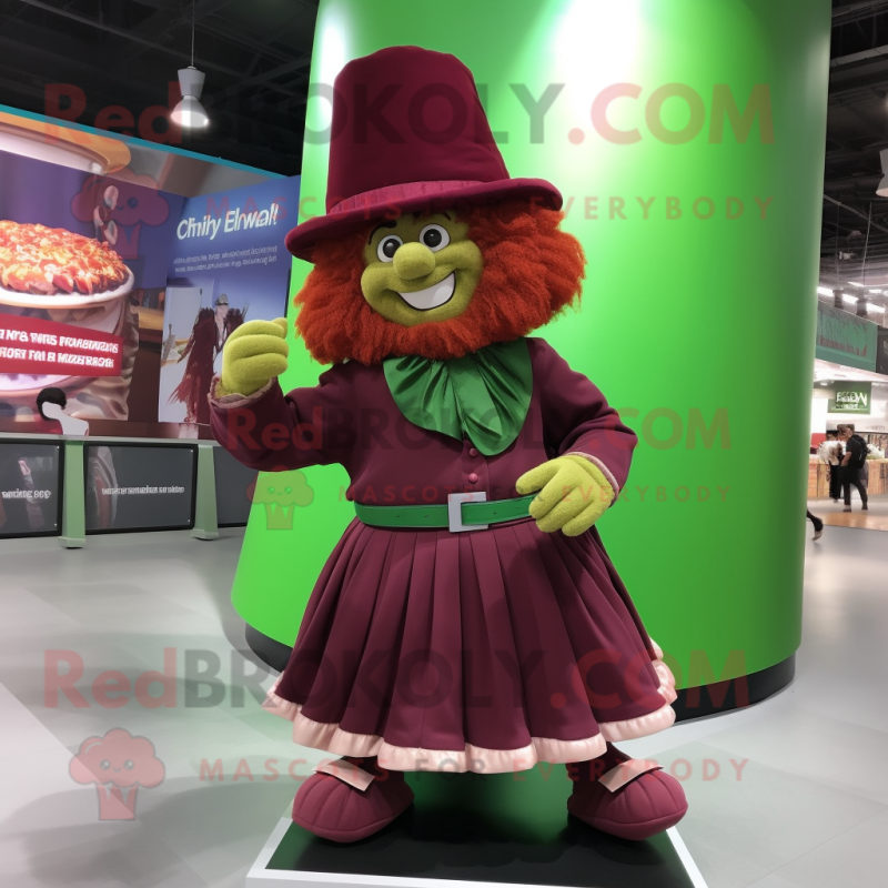 Maroon Leprechaun Hat mascot costume character dressed with a Skirt and Anklets Maroon Leprechaun Hat mascot costume character dressed with a Skirt and Anklets