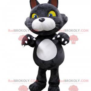 Gray and white cat mascot with yellow eyes - Redbrokoly.com