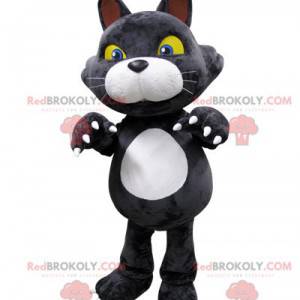 Szary i biały kot maskotka z żółtymi oczami - Redbrokoly.com