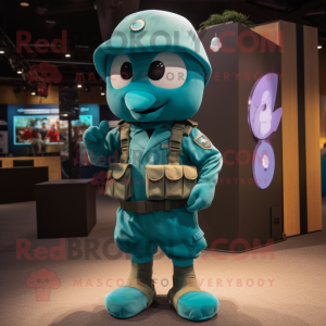 Teal Soldier mascot costume character dressed with a Shorts and Rings