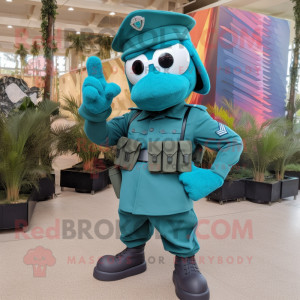 Teal Soldier mascot costume character dressed with a Shorts and Rings