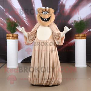 Tan Bbq Ribs mascot costume character dressed with a Evening Gown and Rings