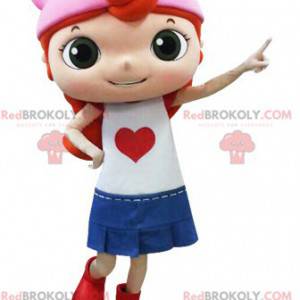 Mascotte de fillette rousse habillée d'une jupe - Redbrokoly.com