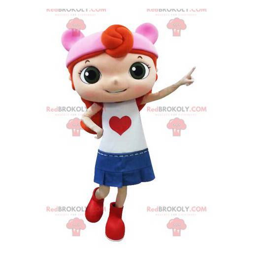 Mascote ruiva vestida com uma saia - Redbrokoly.com