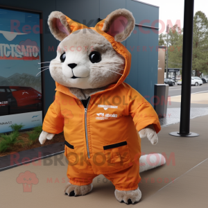 Rust Chinchilla mascot costume character dressed with a Windbreaker and Foot pads