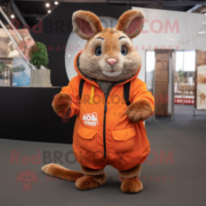 Rust Chinchilla mascot costume character dressed with a Windbreaker and Foot pads