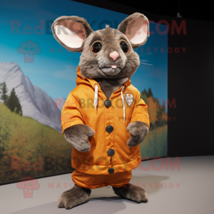 Rust Chinchilla mascot costume character dressed with a Windbreaker and Foot pads